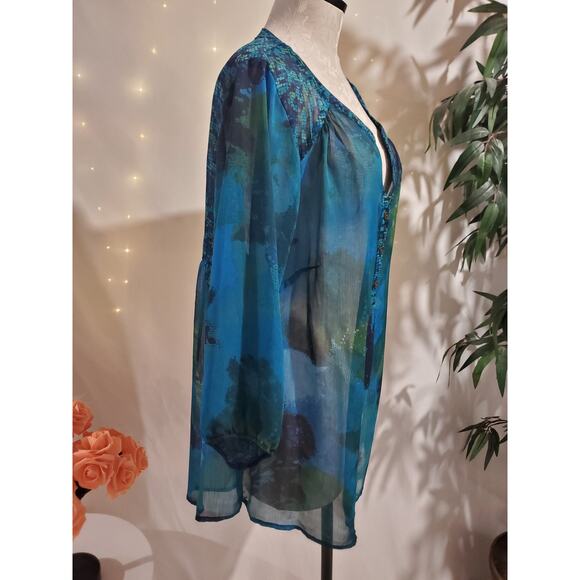Anthropologie Fig & Flower Sheer Abstract Popover Blouse Top Plus Size 1X Artsy - Picture 4 of 11